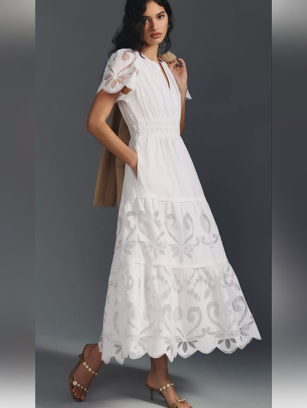 Anthropologie Somerset White Cutwork Maxi Dress Petite Small